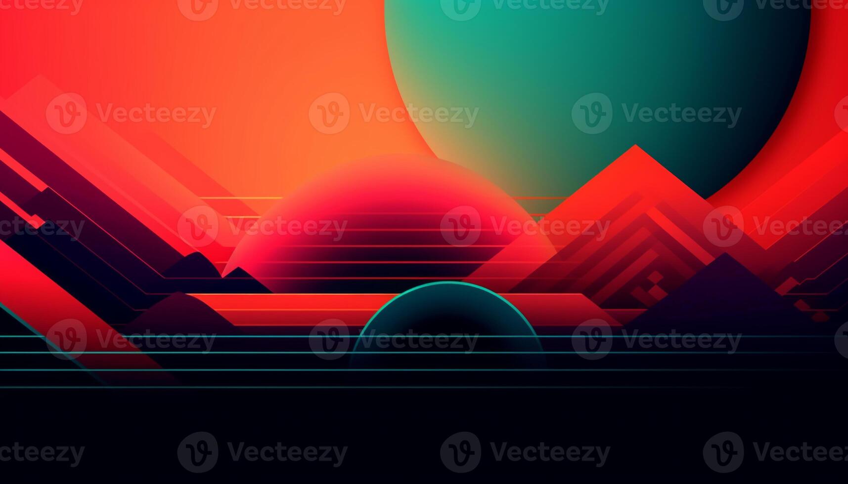 Simple minimalist retro color trendy background abstract colorful wallpaper backdrop. Artistic digital art 3d rendering geometric line stripe bar element design material. Panoramic mountain planet. photo