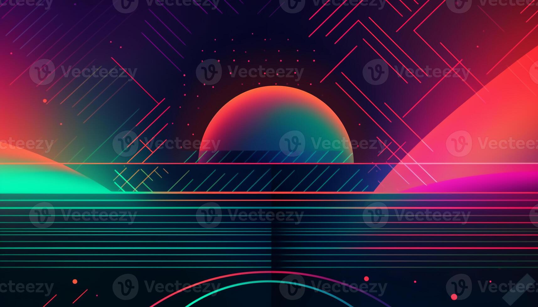 Simple minimalist retro color trendy background abstract colorful wallpaper backdrop. Artistic digital art 3d rendering geometric line stripe bar element design material. Panoramic mountain planet. photo