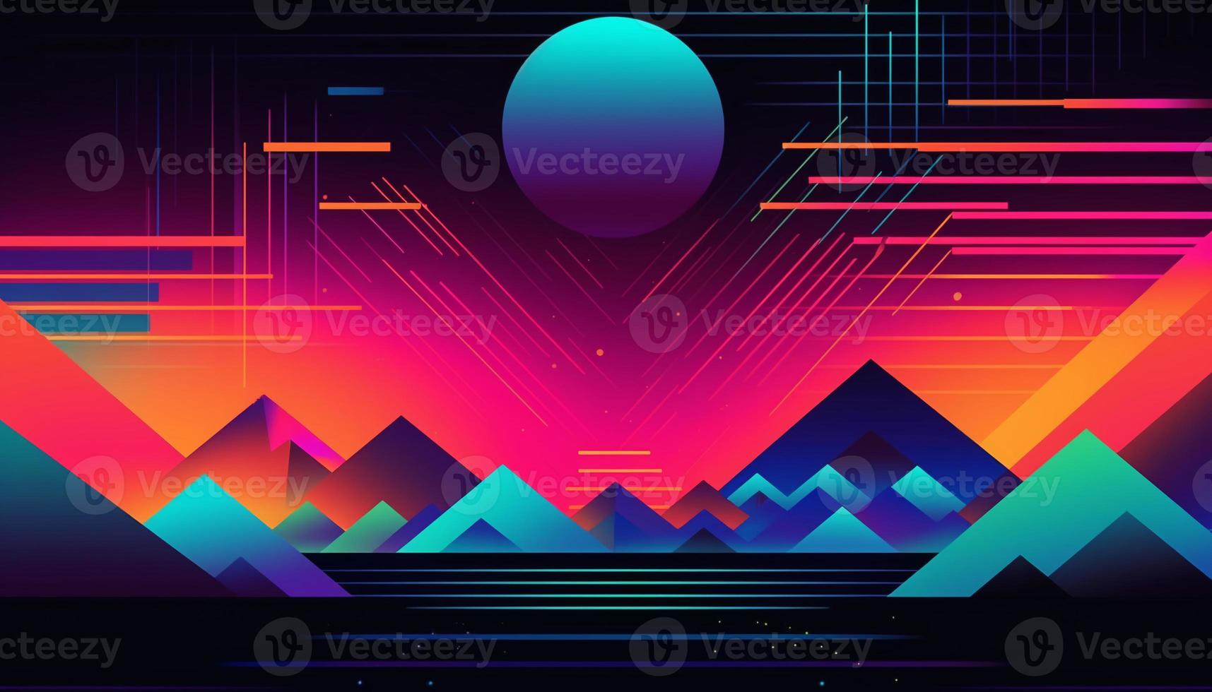 Simple minimalist retro color trendy background abstract colorful wallpaper backdrop. Artistic digital art 3d rendering geometric line stripe bar element design material. Panoramic mountain planet. photo