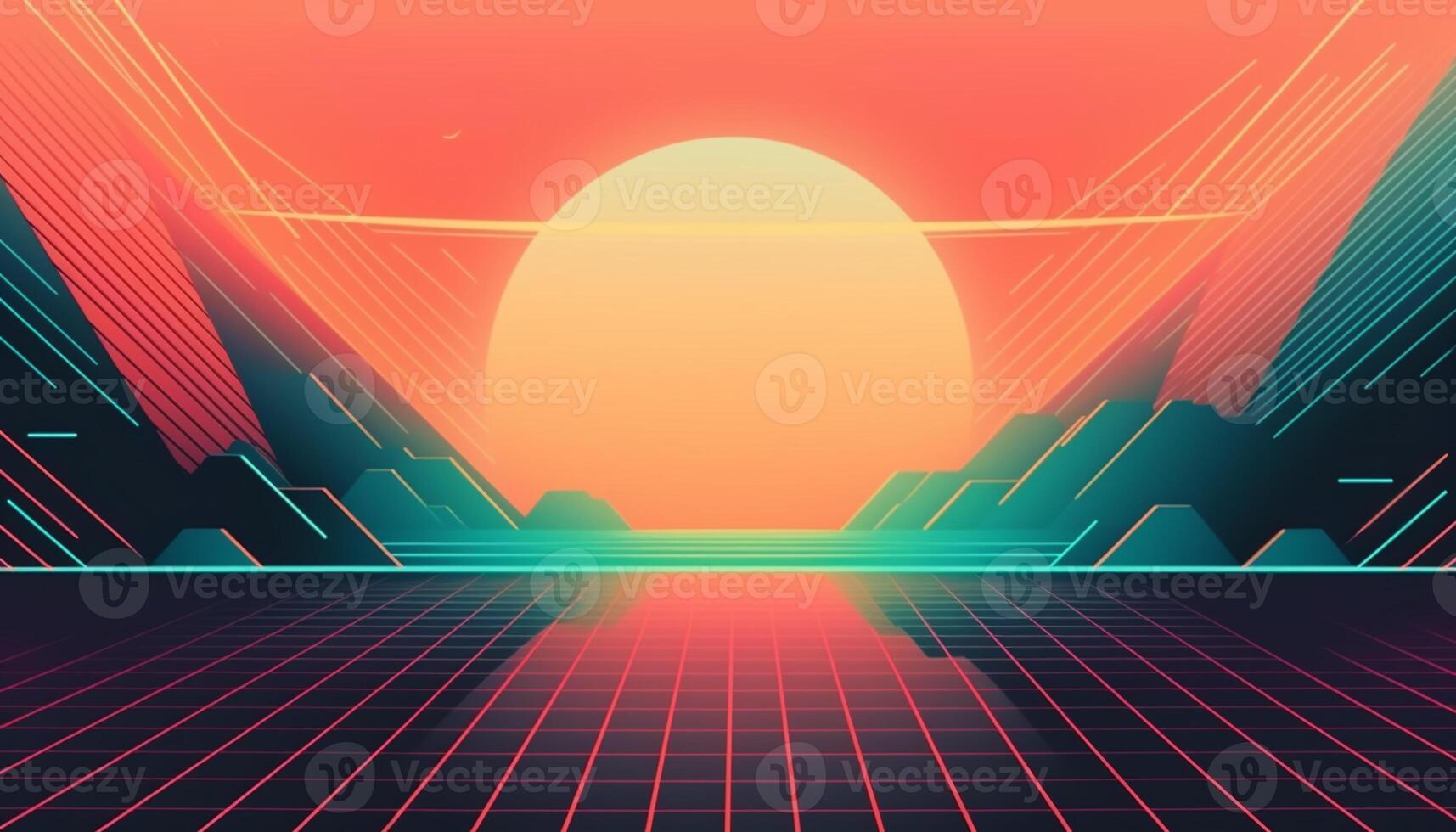 Simple minimalist retro color trendy background abstract colorful wallpaper backdrop. Artistic digital art 3d rendering geometric line stripe bar element design material. Panoramic mountain planet. photo