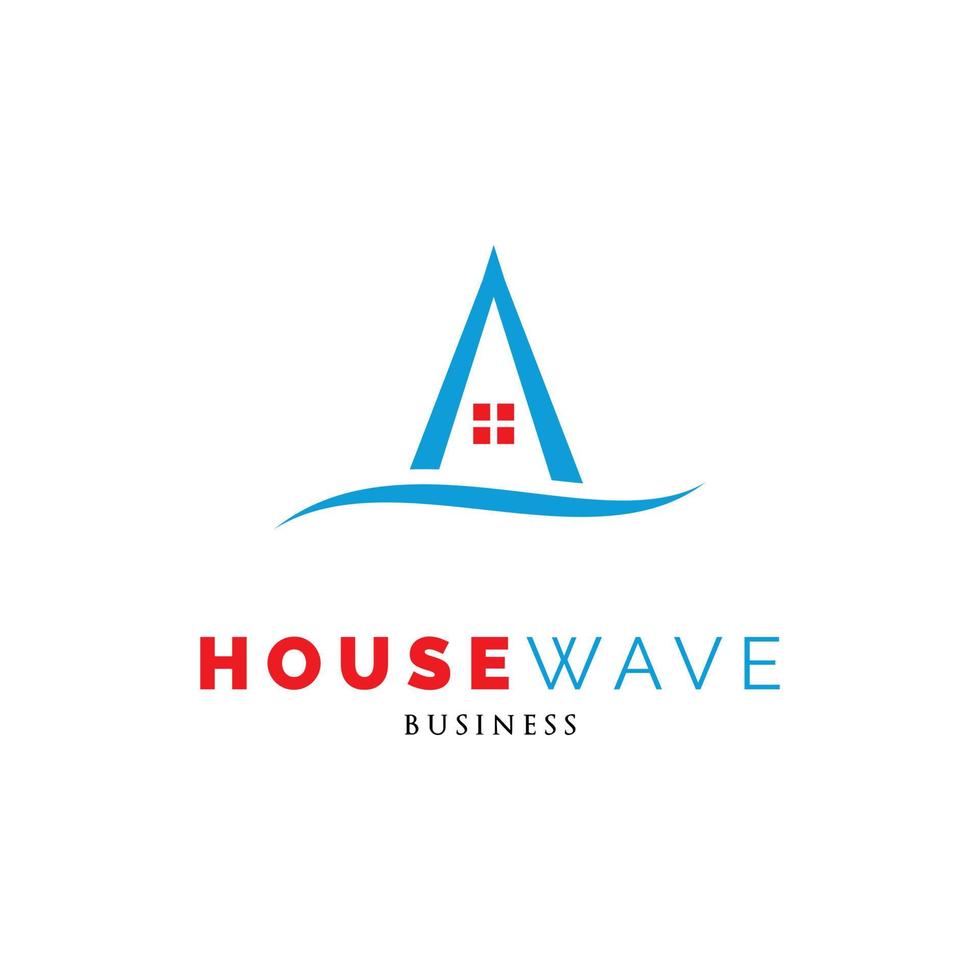 casa con mar olas icono logo diseño modelo vector