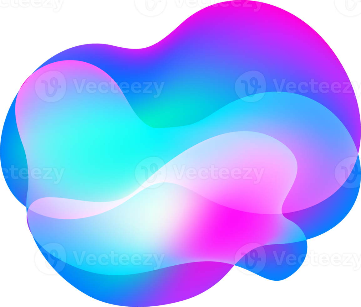 Liquid gradient shape. Fluid abstract color background. Holographic organic 3D design. Neon futuristic element. Blend bubble png