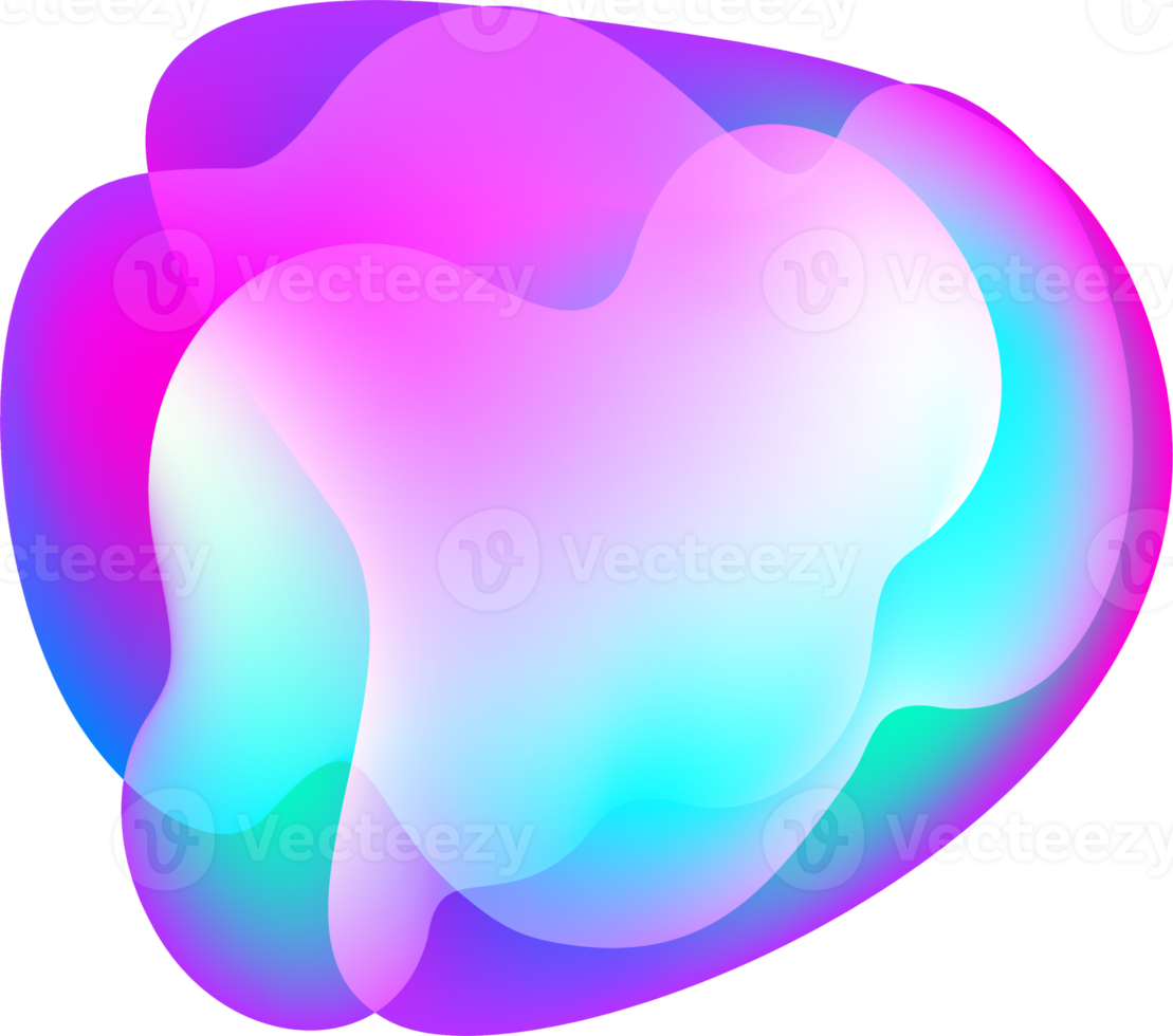 Liquid gradient shape. Fluid abstract color background. Holographic organic 3D design. Neon futuristic element. Blend bubble png