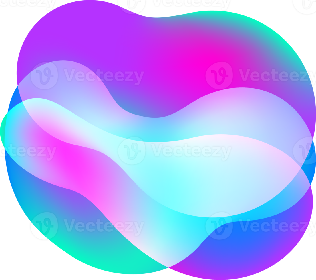 Liquid gradient shape. Fluid abstract color background. Holographic organic 3D design. Neon futuristic element. Blend bubble png