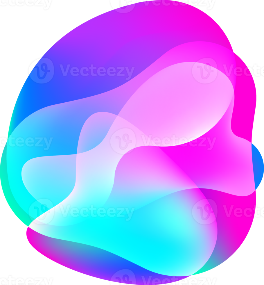 Liquid gradient shape. Fluid abstract color background. Holographic organic 3D design. Neon futuristic element. Blend bubble png