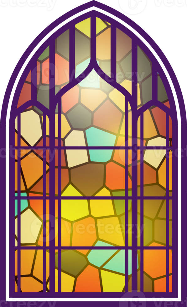 gótico janela. vintage manchado vidro Igreja quadro. elemento do tradicional europeu arquitetura png