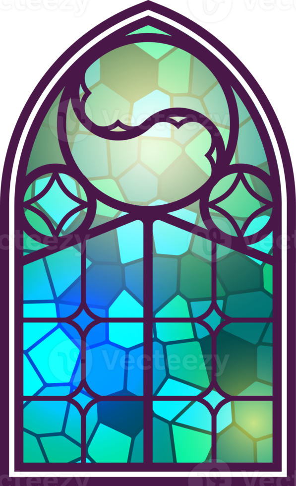 Gothic window. Vintage stained glass church frame. Element of traditional European architecture png