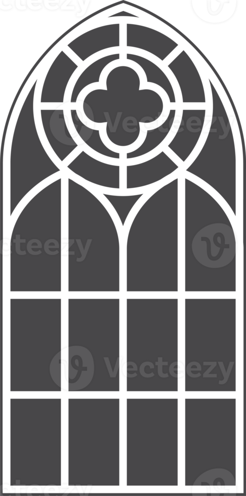 kyrka medeltida fönster. gammal gotik stil arkitektur element. glyf illustration png