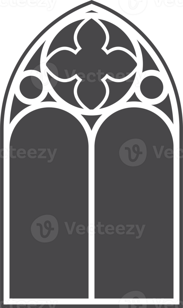 Church medieval window. Old gothic style architecture element. Glyph illustration png