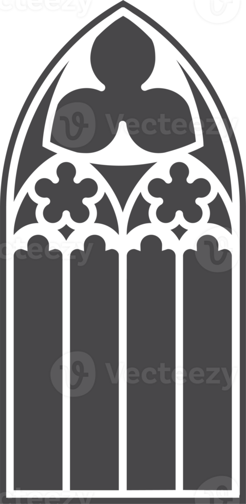 Church medieval window. Old gothic style architecture element. Glyph illustration png