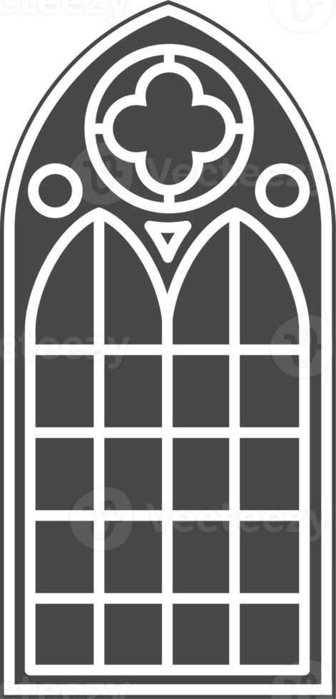 Church medieval window. Old gothic style architecture element. Glyph illustration png