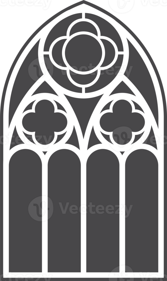 Church medieval window. Old gothic style architecture element. Glyph illustration png