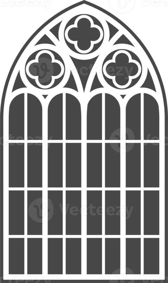 Church medieval window. Old gothic style architecture element. Glyph illustration png