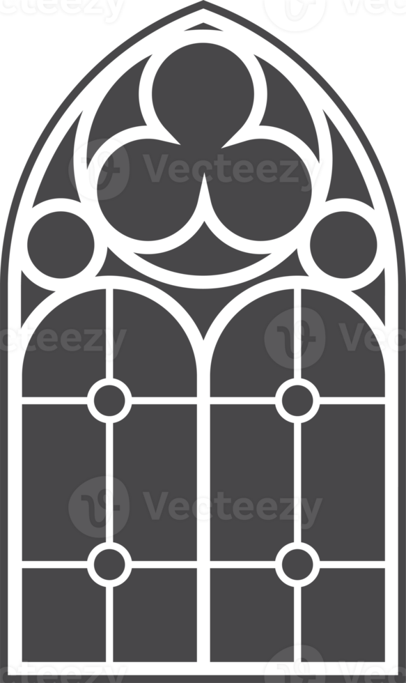 Church medieval window. Old gothic style architecture element. Glyph illustration png