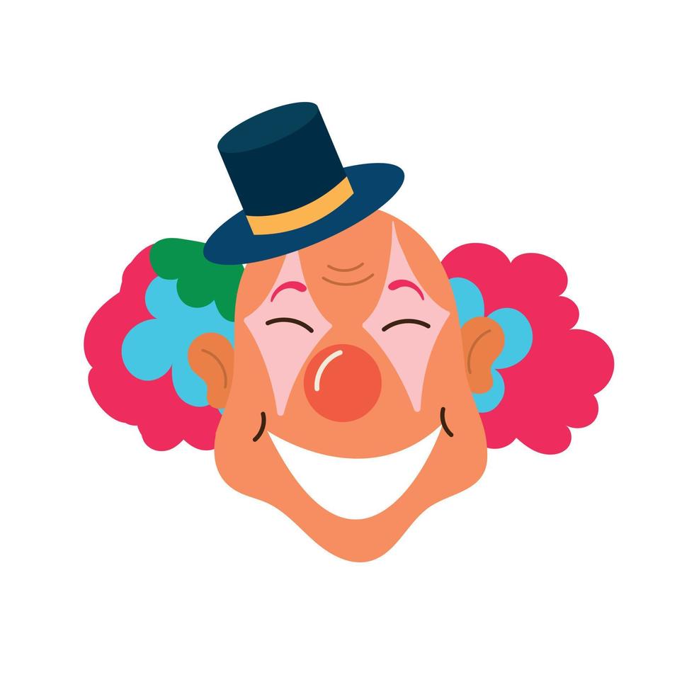 Vector illustration of a smiling clown on a white background. Circus carnival cartoon art illustration. Design for happy birthday party, poster, banner, card, web site, modern trendy flat style