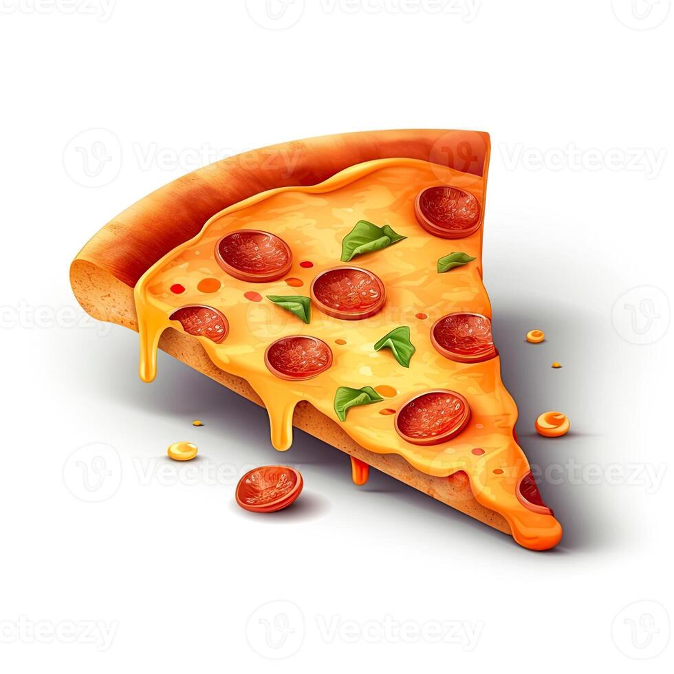 3D design of pizza slice over white background. . photo