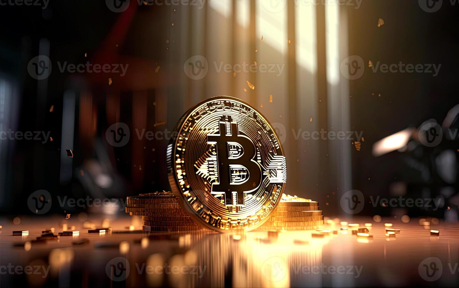 Cryptocurrency golden bitcoin coin. . photo