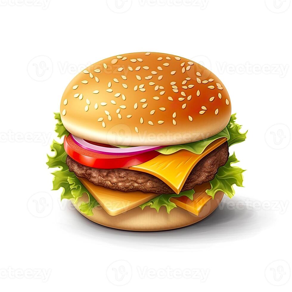 3d diseño de hamburguesa con queso terminado blanco antecedentes. generativo ai. foto