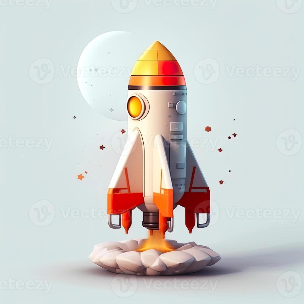 3D design of rocket taking off. . photo