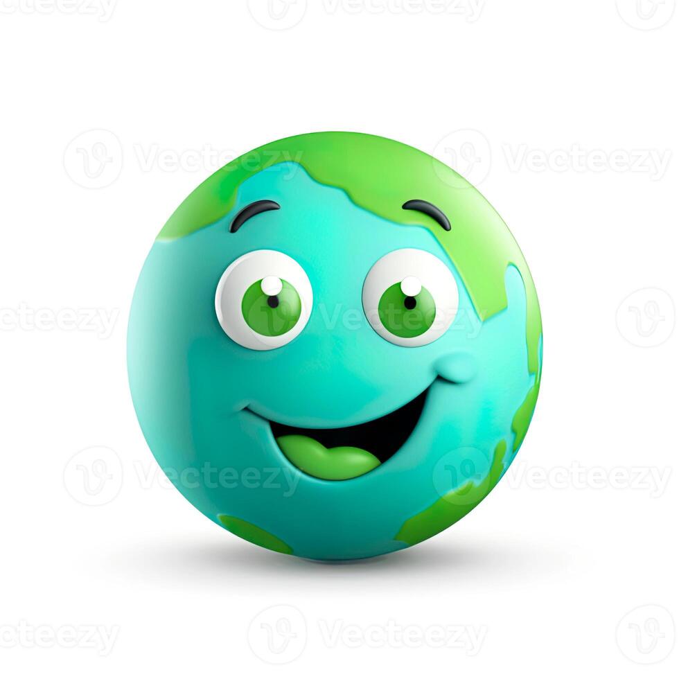 Cute Earth 3D isolated on white background. illustration design. . photo