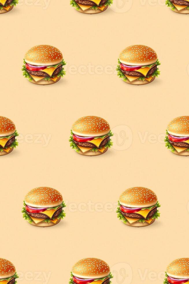 3D design cheeseburger seamless pattern over beige background. . photo