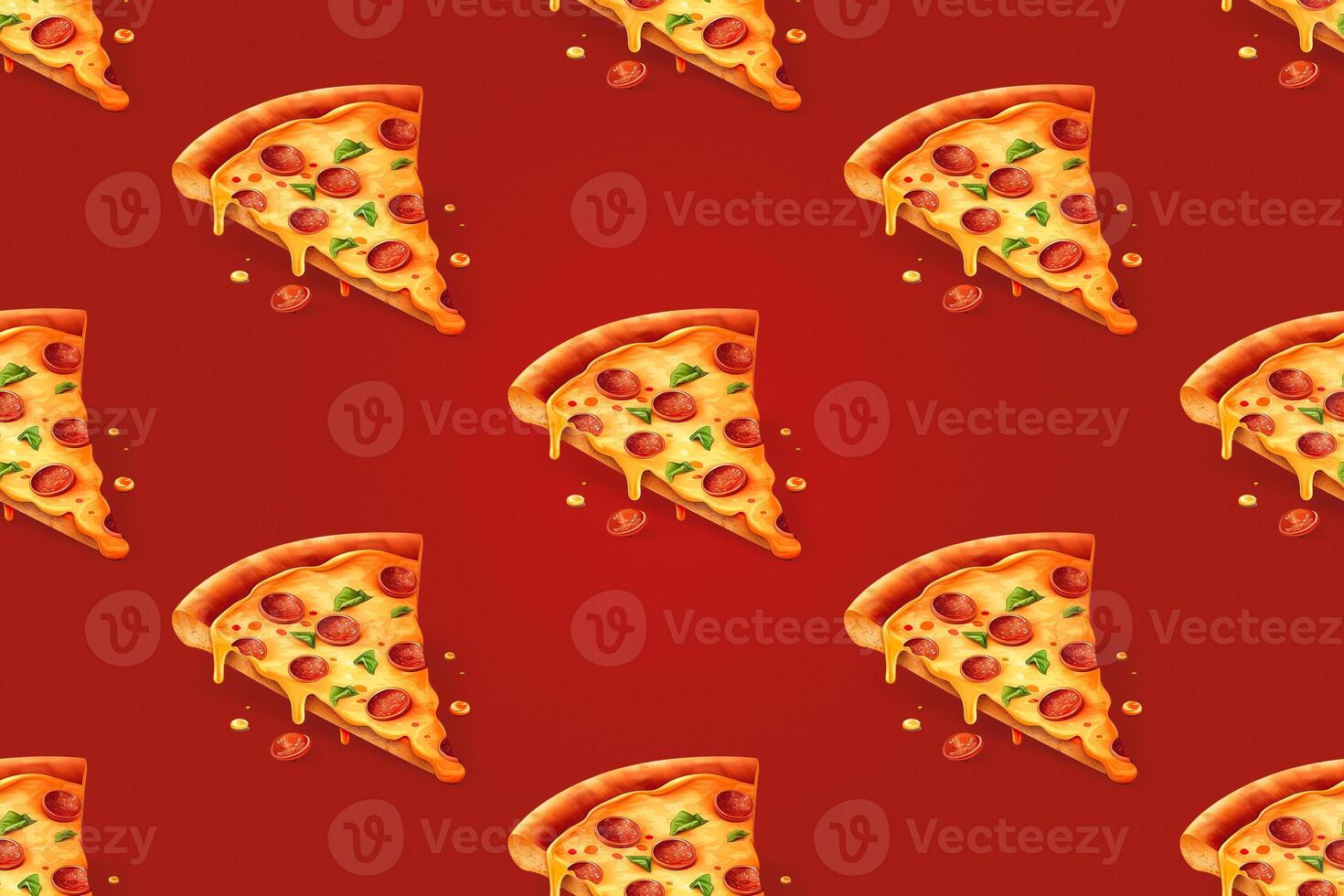 3D design pizza slice seamless pattern over red background. . photo