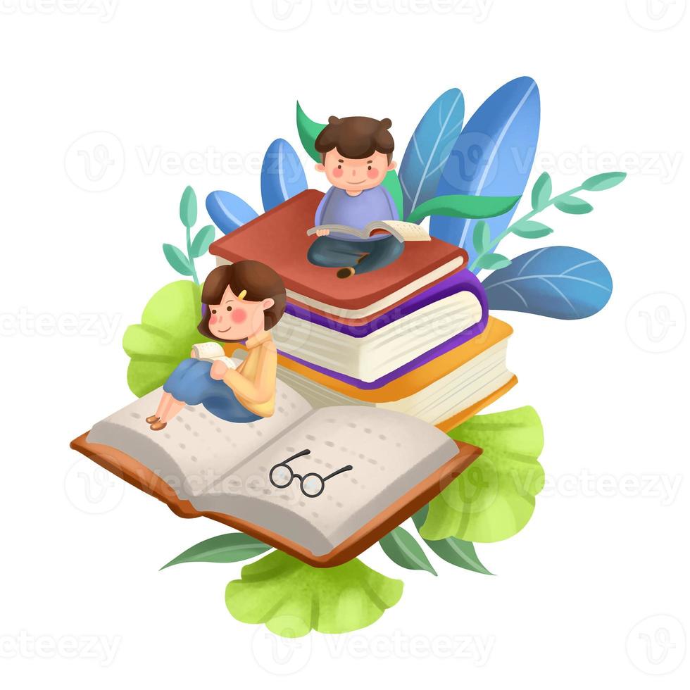 World book day, stack of books with glasses on mint background photo