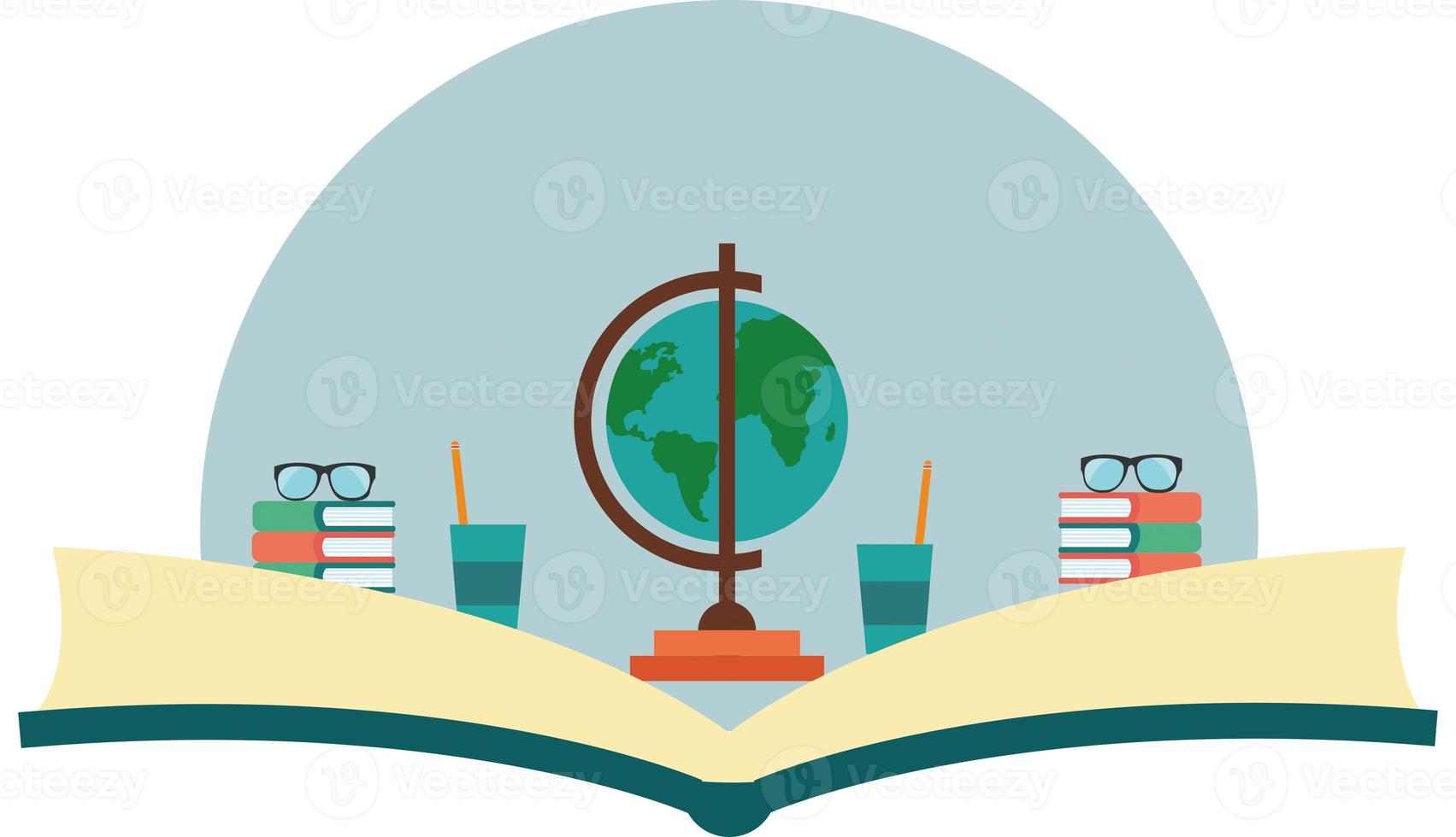 World book day, stack of books with glasses on mint background photo