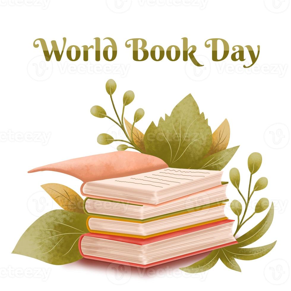 World book day, stack of books with glasses on mint background photo
