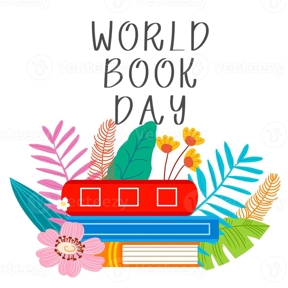 World book day, stack of books with glasses on mint background photo