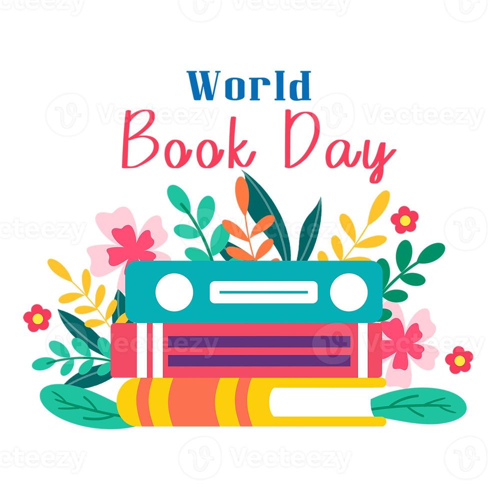 World book day, stack of books with glasses on mint background photo