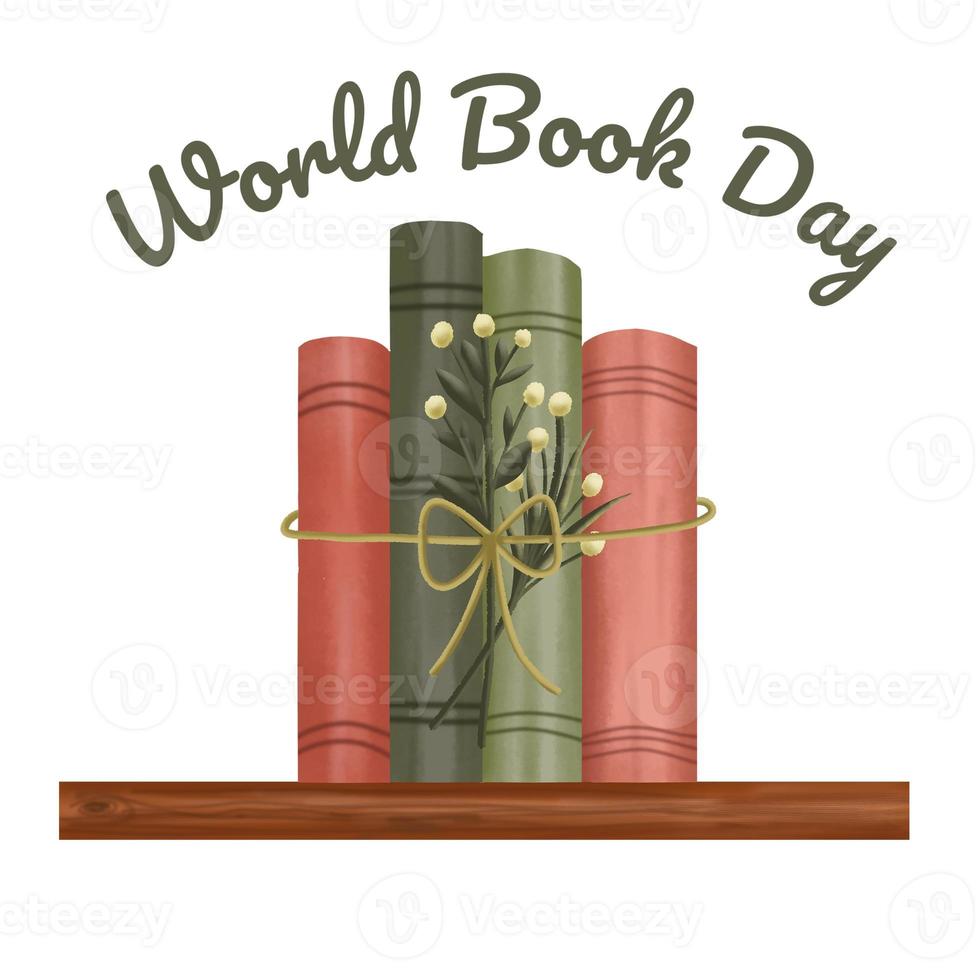 World book day, stack of books with glasses on mint background photo