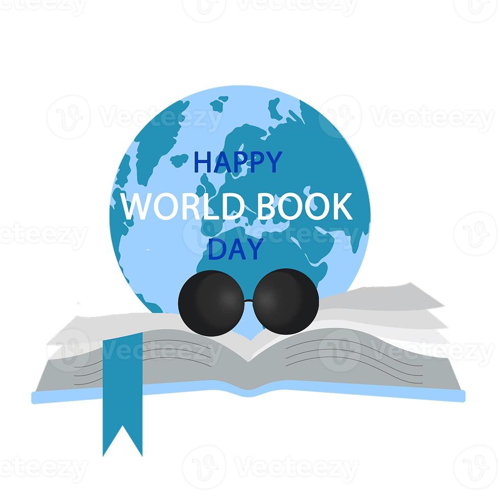 World book day, stack of books with glasses on mint background photo