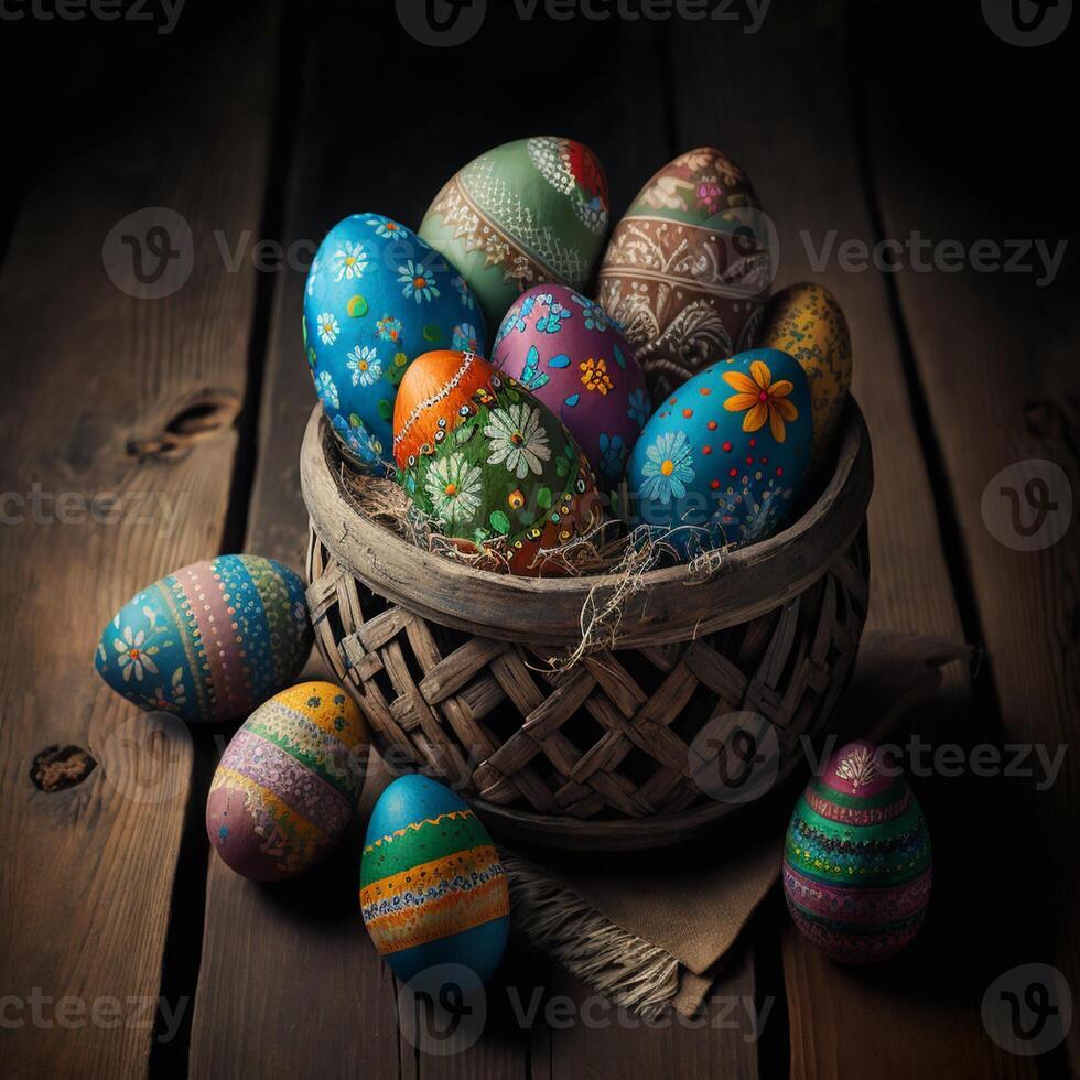 Decorative Colorful Easter eggs images for Easter day Bunch of colorful eggs on a green Easter background 3D Rendering. Pile of bright and colorful Easter Eggs - 3d render. Easter photo