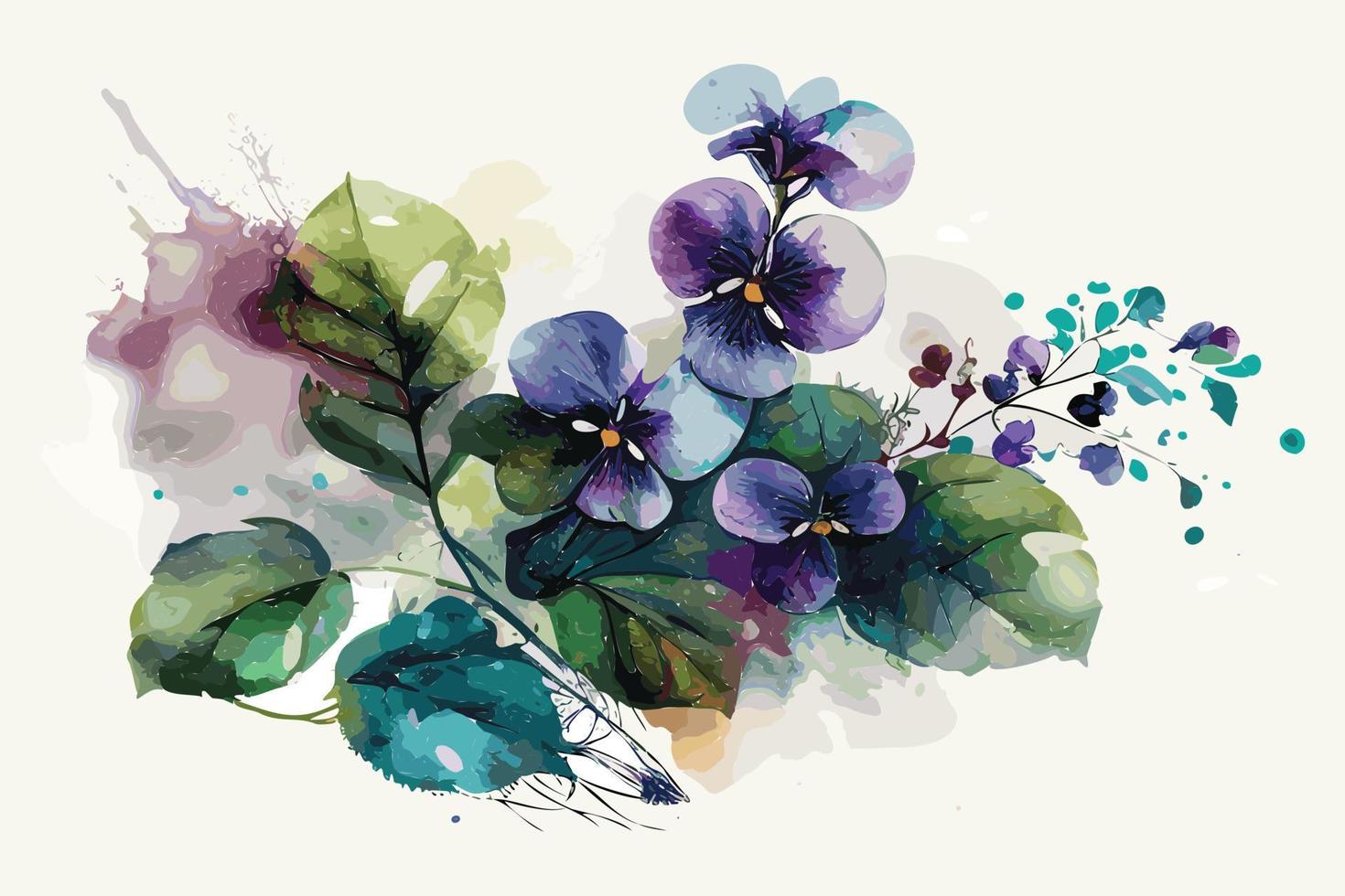 acuarela vibrante violetas flor ilustración diseño vector