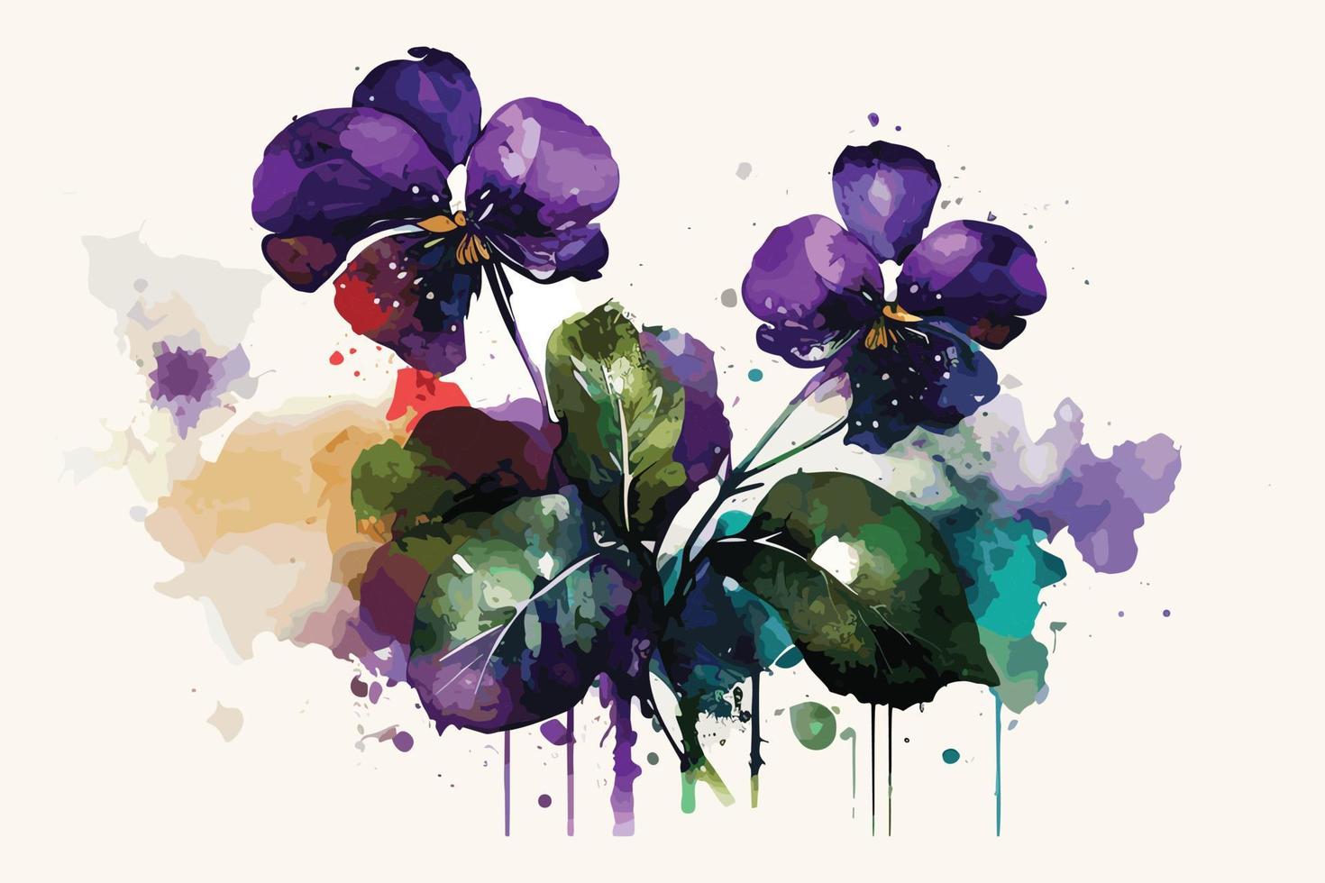 acuarela vibrante violetas flor ilustración diseño vector