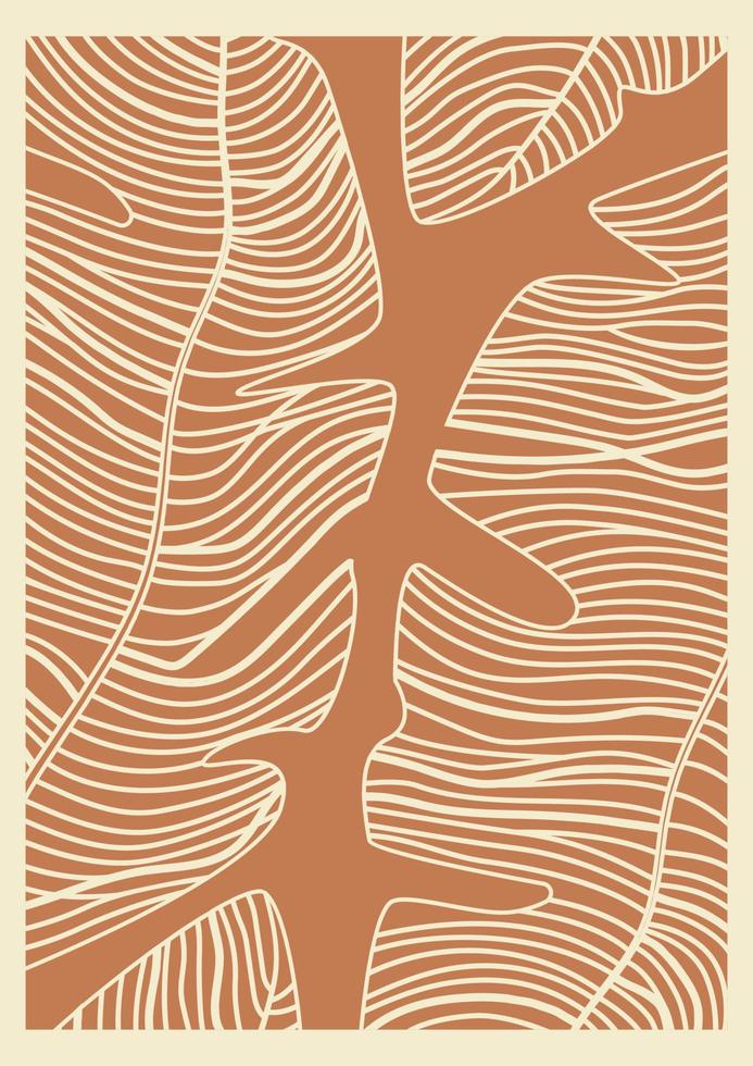 Abstract art nature leaves background template. Minimalist neutral colored wallpaper. Boho foliage botanical tropical leaves design, wall art, print. vector