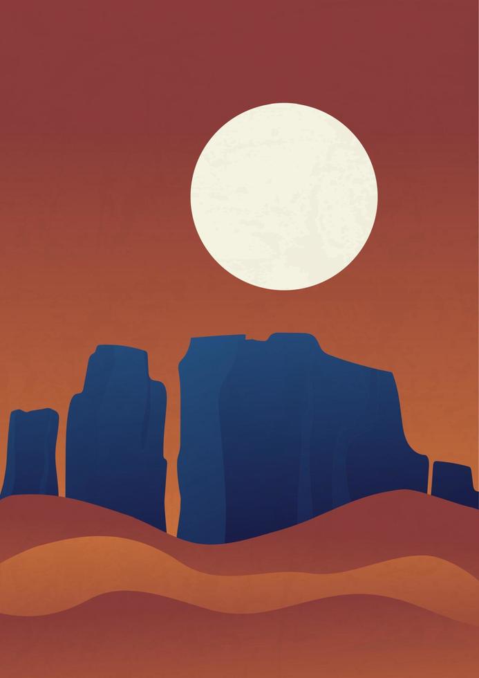 noche Desierto con montañas debajo lleno Luna vector ilustración póster.