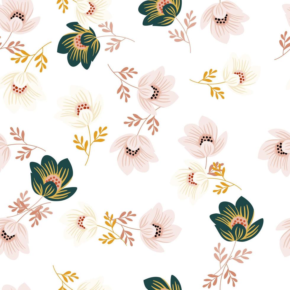 Romantic flower seamless pattern. Elegant floral endless background. Abstract stylized botanical illustration. vector