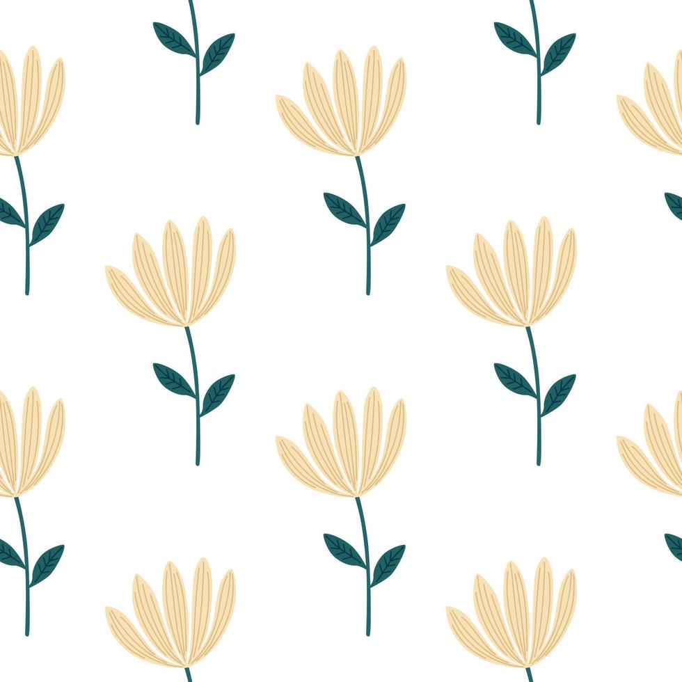 Tropical flower seamless pattern. Hand drawn cute floral endless background. vector