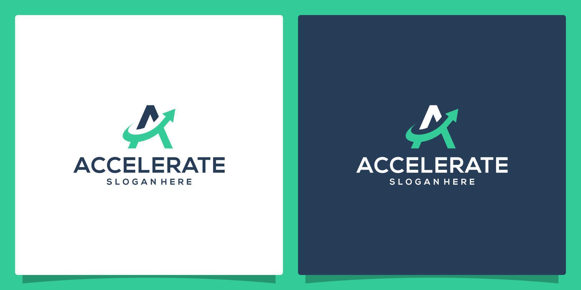 Acceleration logo design template with initial letter A and arrow logo graphic design vector illustration. Symbol, icon, creative.