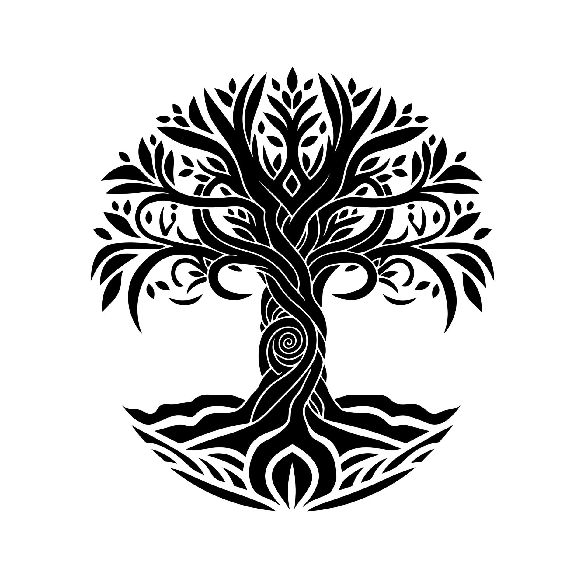 Intricately designed Celtic tree of life symbol in monochrome ...