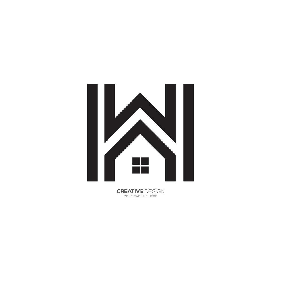 Letter A W H unique shape line art real estate business logo vector