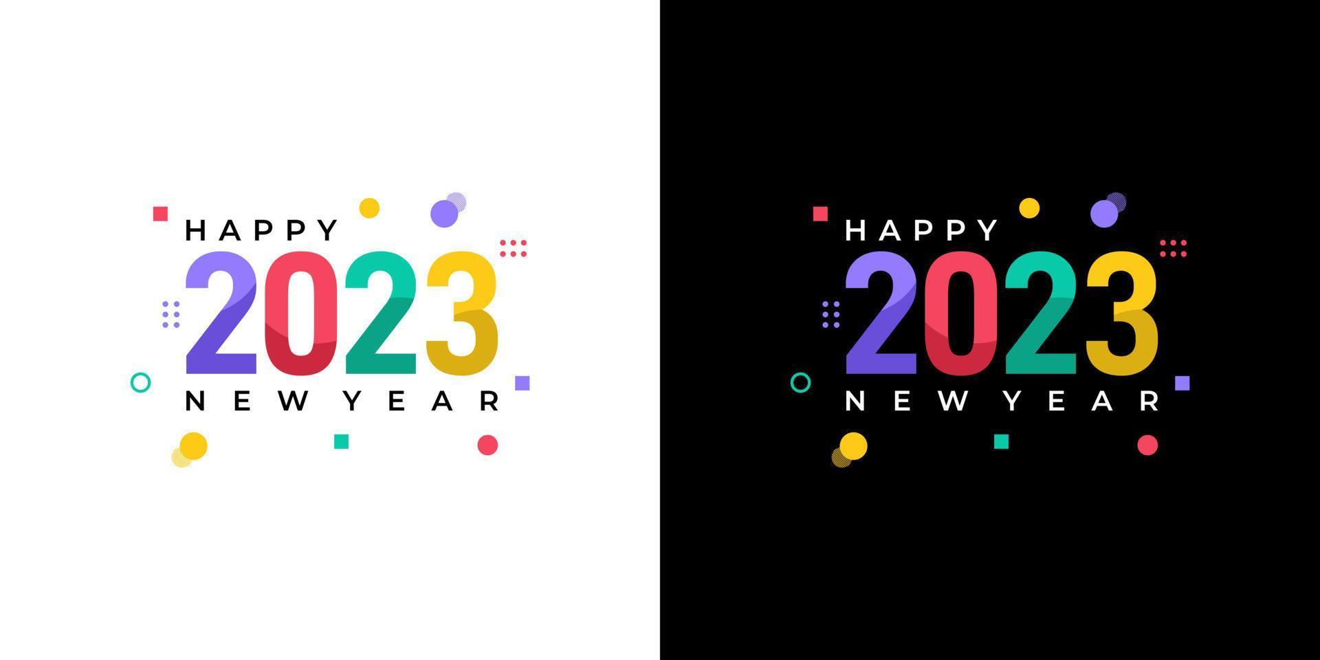 Happy New Year 2023 Greeting banner logo design illustration, Creative and Colorful 2023 new year with exploding confetti vector. Brochure design template, card, banner, poster. vector