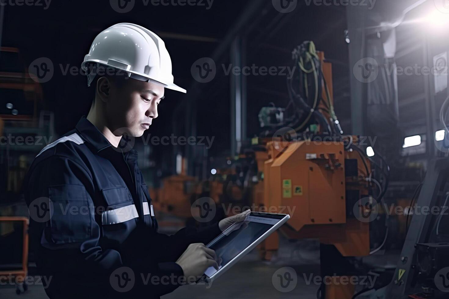 Engineer with tablet computer at factory workplace. photo
