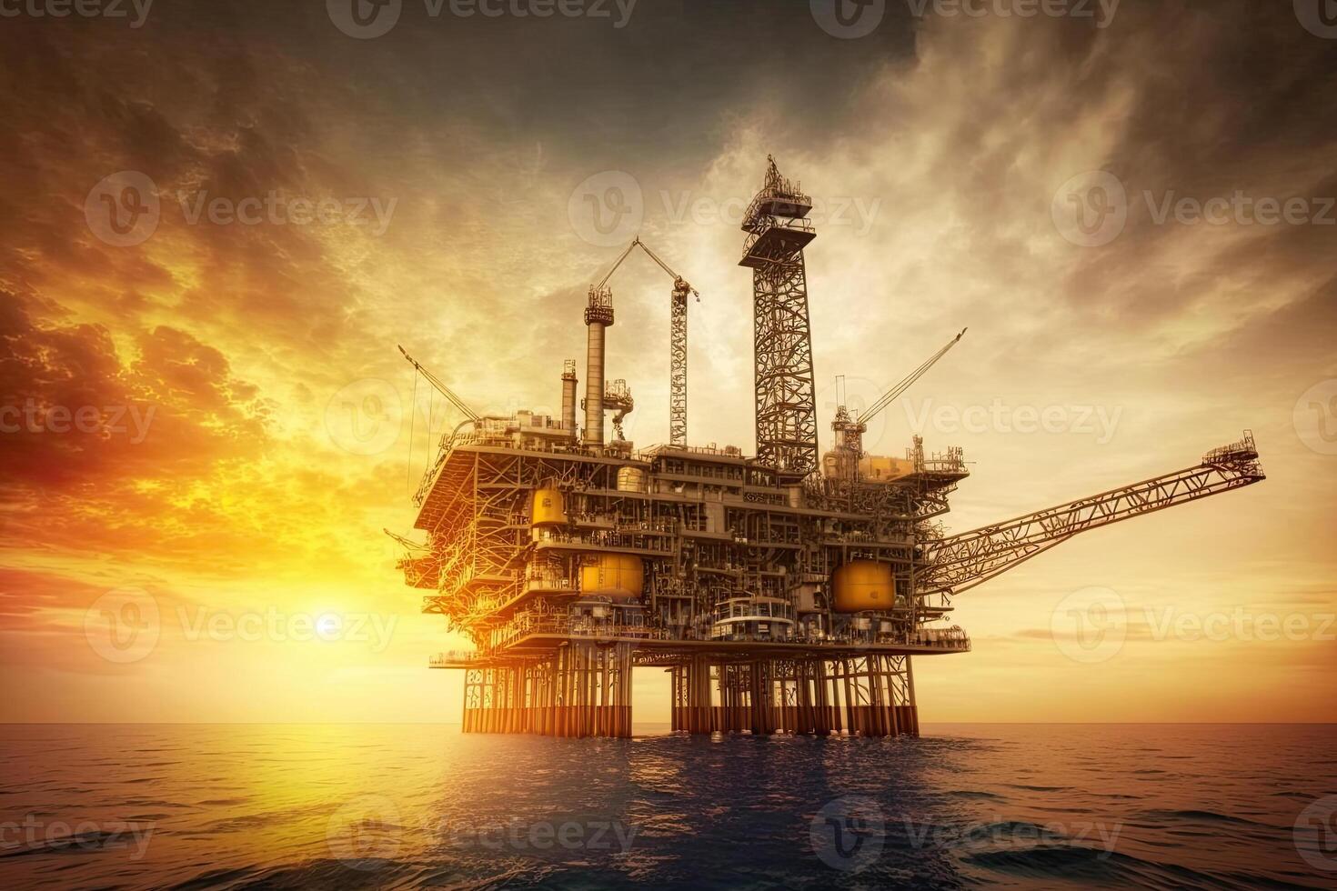 costa afuera perforación plataforma a mar. petróleo y gas industria. creado con generativo ai foto