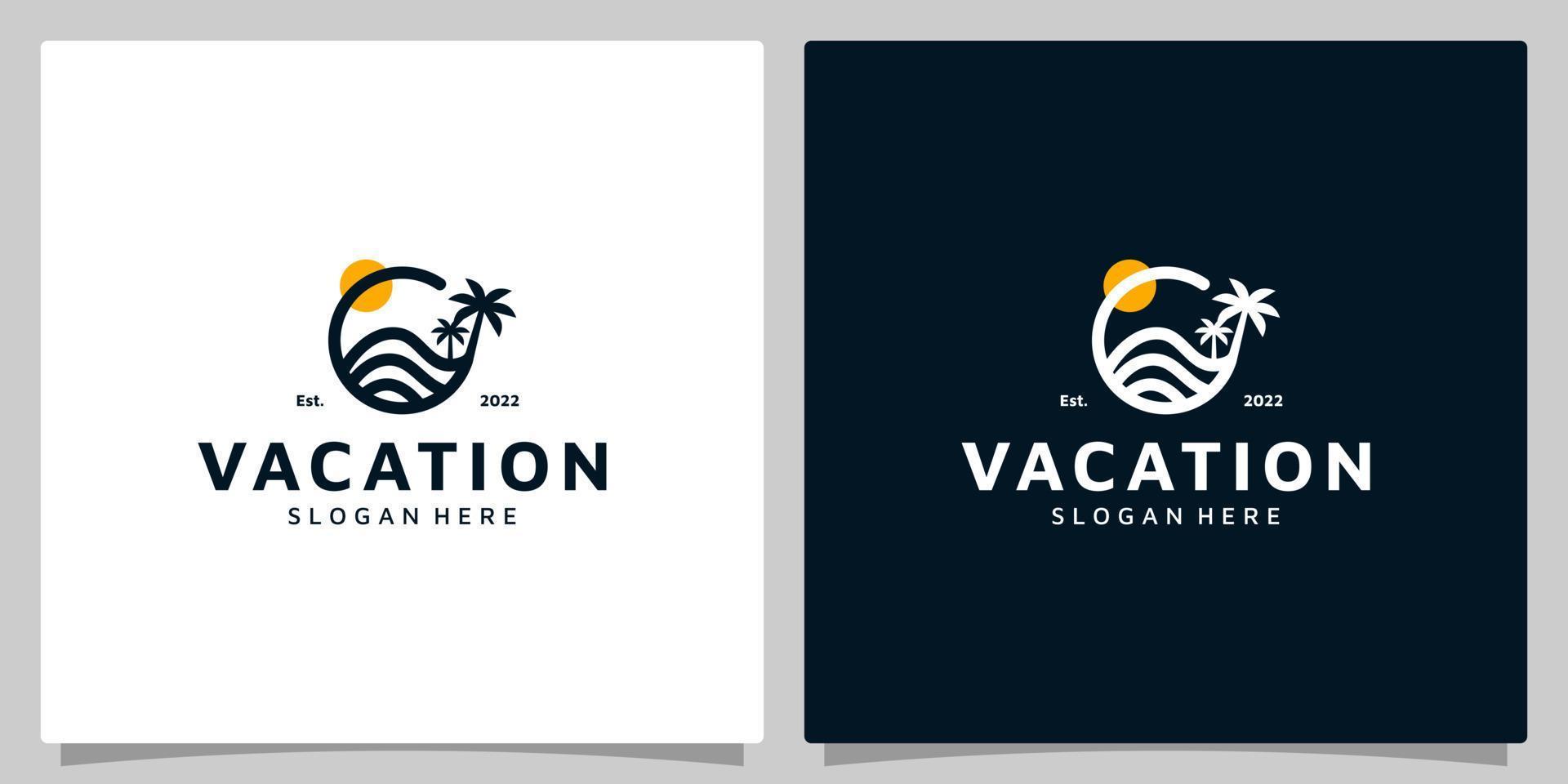 vacaciones logo diseño modelo con tropical playa y palma árbol diseño vector ilustración. icono, símbolo, creativo.