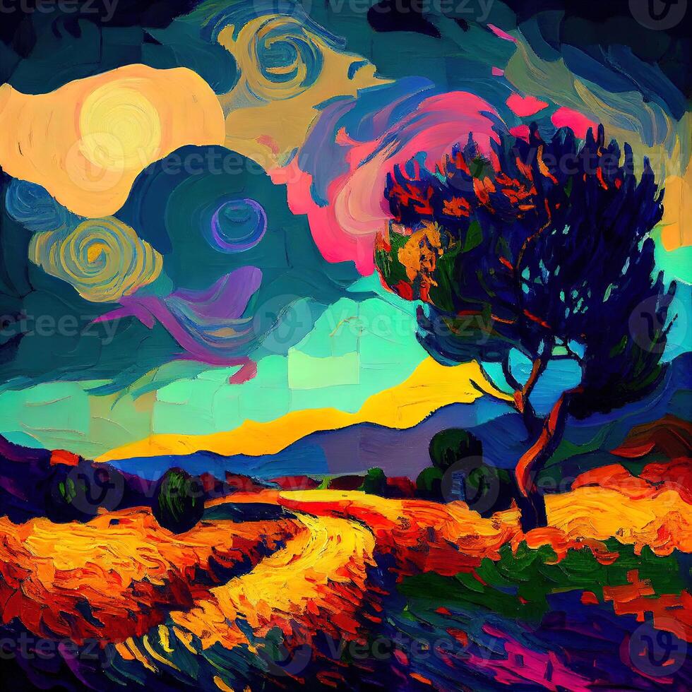 Beautiful Colorful Abstract Landscape Van Gogh Inspired - photo