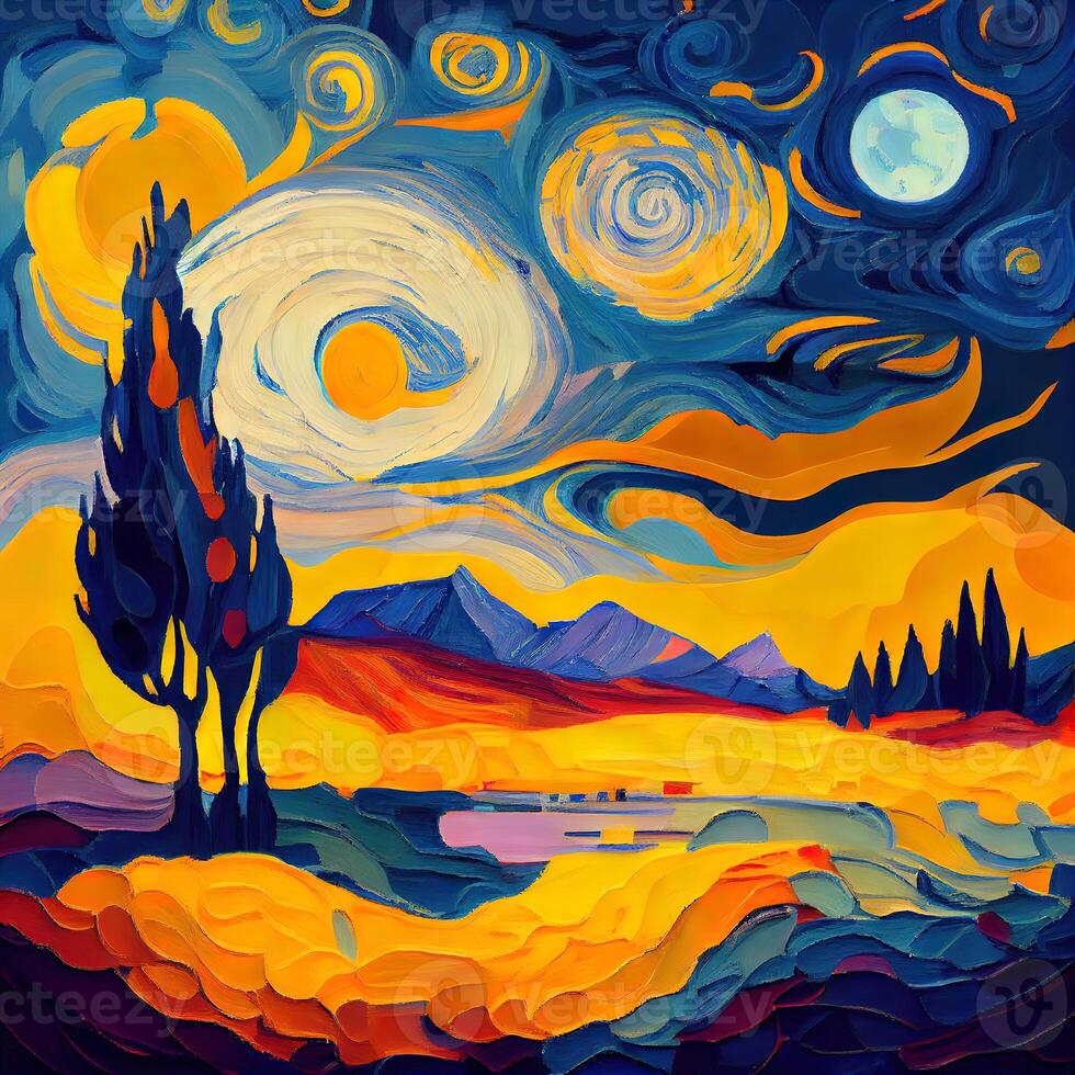 Beautiful Colorful Abstract Landscape Van Gogh Inspired - photo