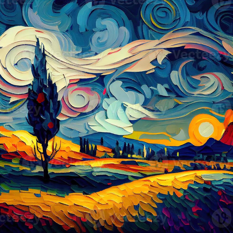 Beautiful Colorful Abstract Landscape Van Gogh Inspired - photo